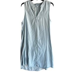 Time & True Chambray Blue Y Neck Sleeveless Pockets Boho Dress NWOT Plus 14